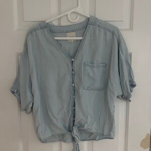 Harper brand Light Blue Button-Front Tie Hem Top